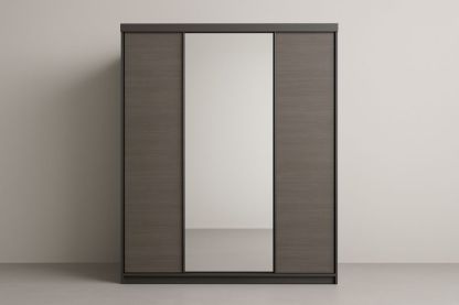 Armadio a Tre Ante Scorrevoli con Specchio in MDF Grigio