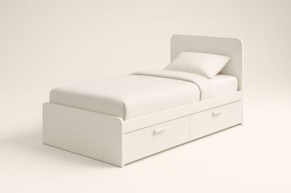 Letto singolo in legno bianco con cassetti