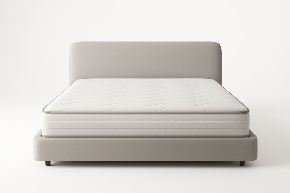 Letto matrimoniale tessuto grigio con materasso