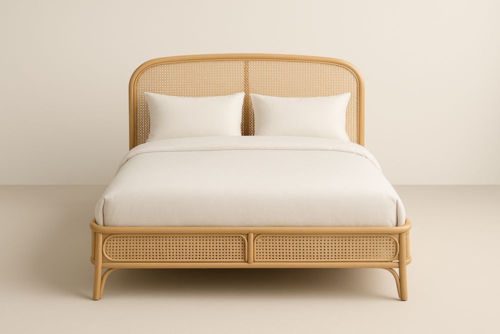 Letto matrimoniale in rattan con intreccio in cotone 200x160 cm