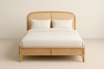 Letto matrimoniale in rattan con intreccio in cotone 200x160 cm