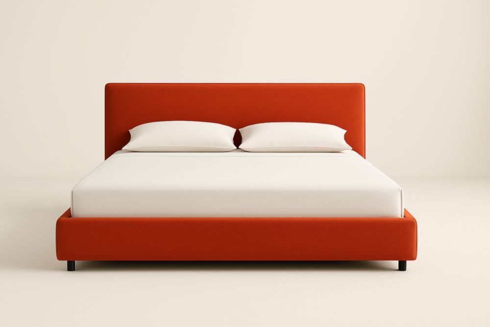 Letto matrimoniale in tessuto arancione con struttura in legno 200x160 cm