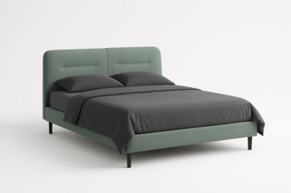 Letto matrimoniale in tessuto verde con struttura in acciaio