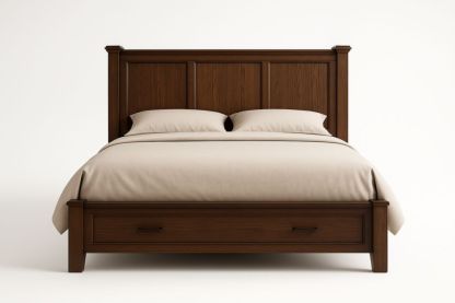 Letto matrimoniale in legno massello marrone con cassetti