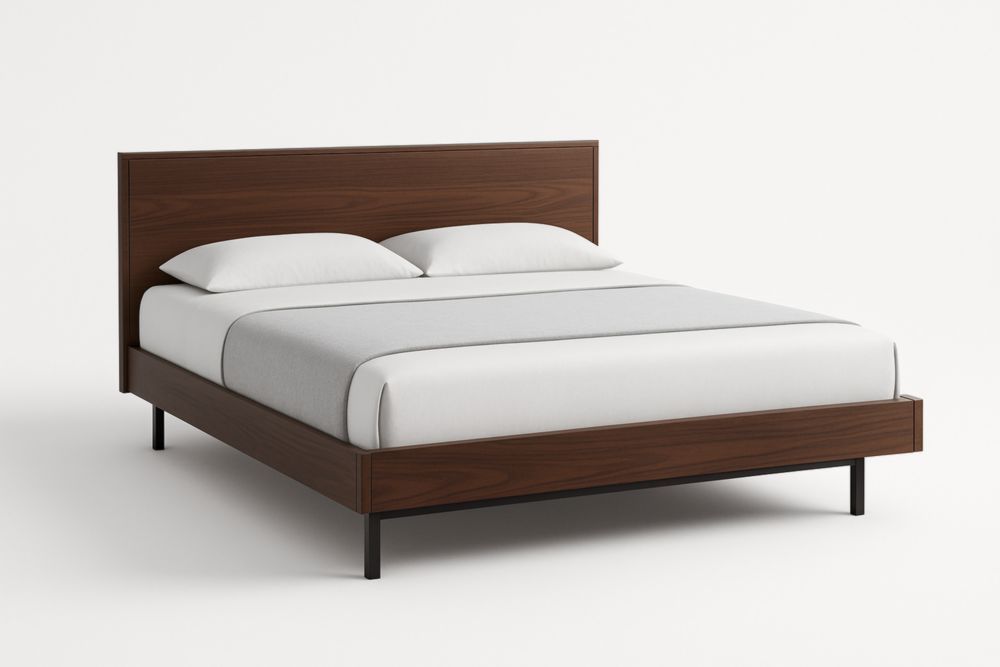 Letto in legno di noce con struttura in metallo
