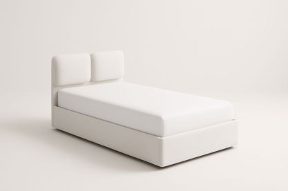 Letto singolo bianco in tessuto con materasso in schiuma 200x90 cm