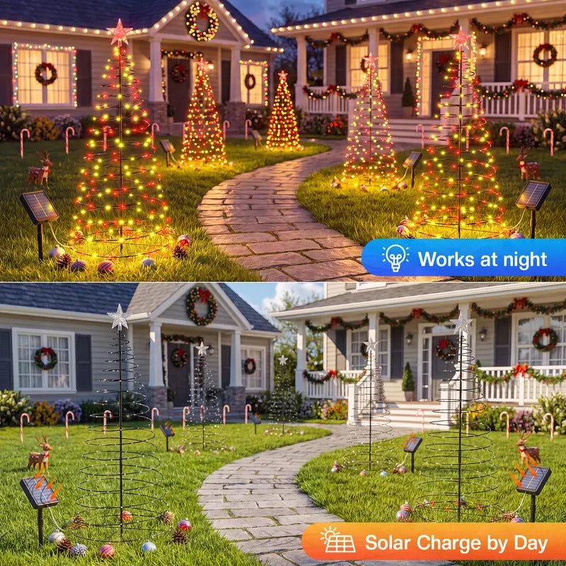 🔥 Christmas Sale | 47" Solar Spiral Christmas Tree Lights – 8 Modes, Color Changing & Foldable