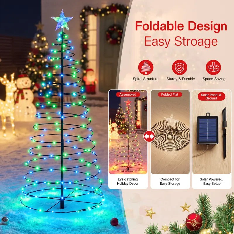 🔥 Christmas Sale | 47" Solar Spiral Christmas Tree Lights – 8 Modes, Color Changing & Foldable