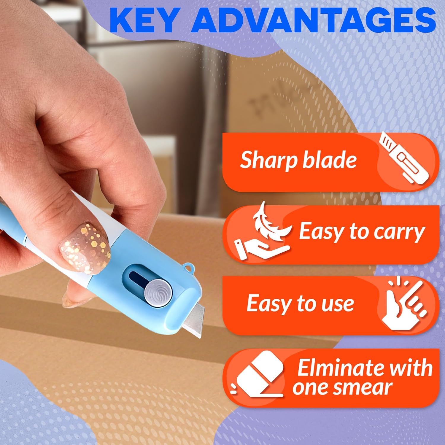 2 Pcs Water-Based Thermal Paper Eraser Pen with Mini Unboxing Knife(No lanyard included)