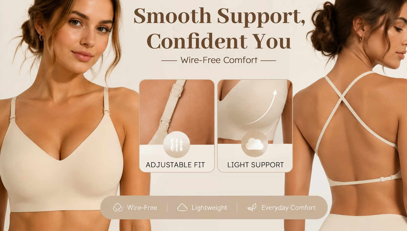 🔥Final Day Offer – Solid Wireless Backless Bra for Women
