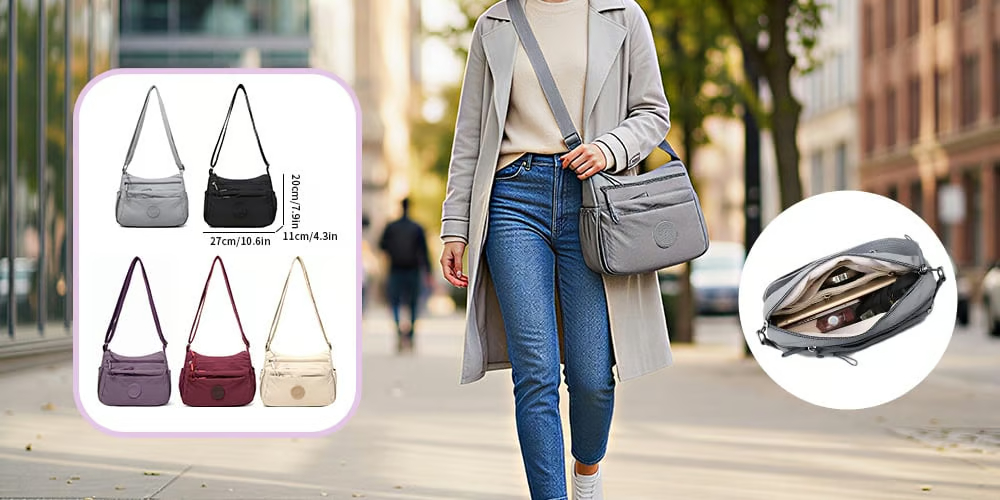 🔥2026 Hot Solid Color Fashionable Multi-pocket Zipper Crossbody Bag