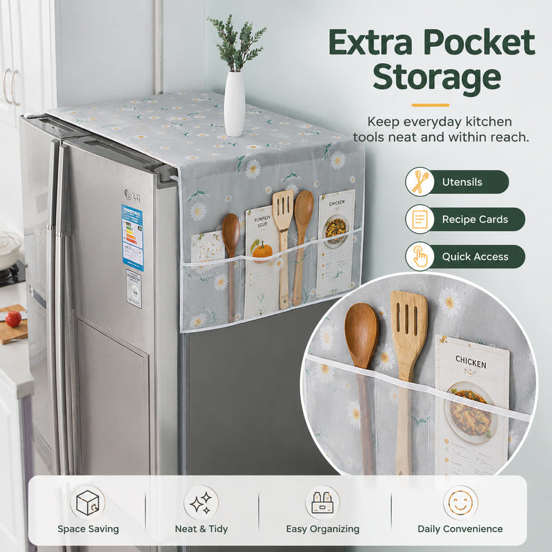 🔥Last Day Discount Waterproof Fridge Top Dust Cover With Storage Pockets