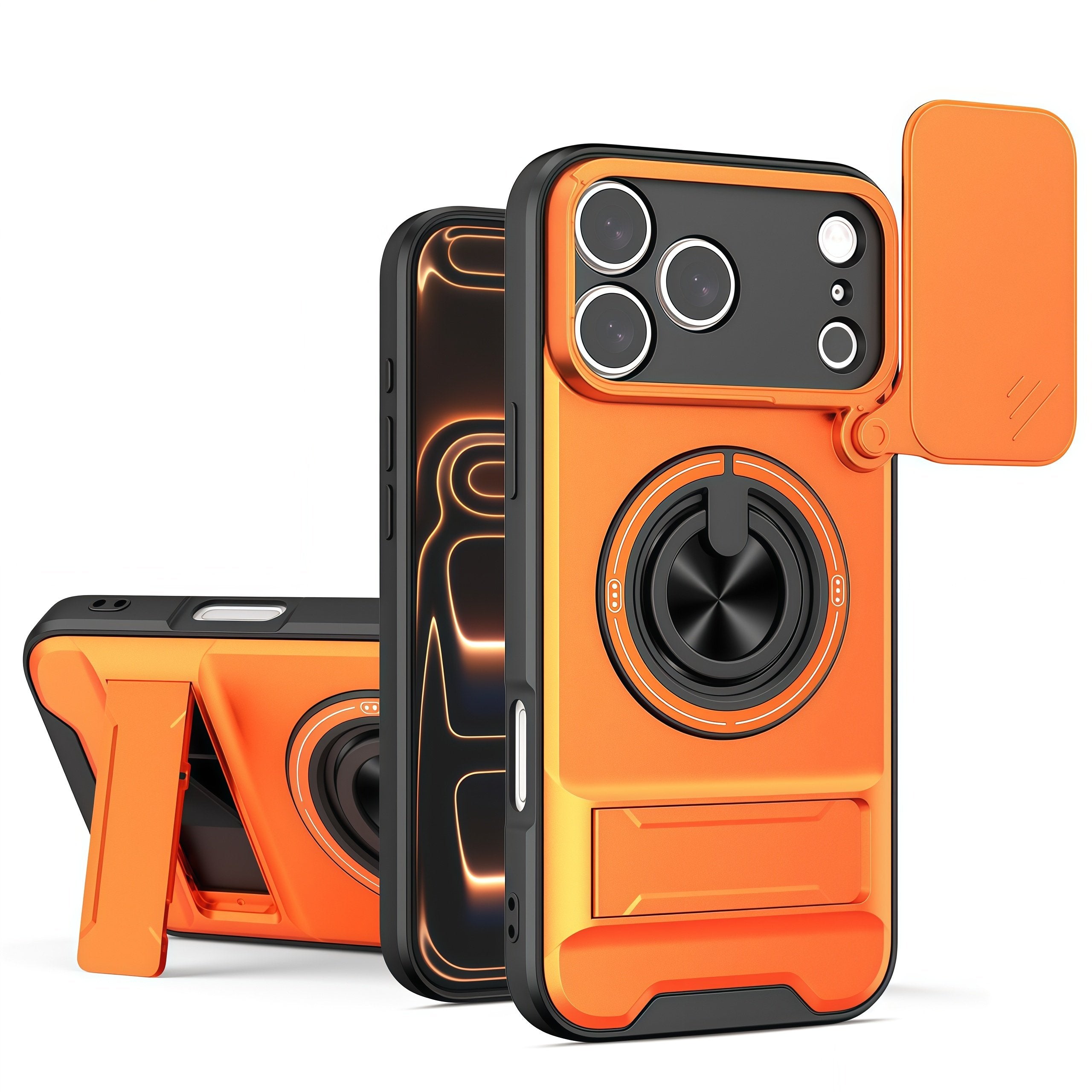 Sliding Lens Protector Magnetic Ring Case for iPhone