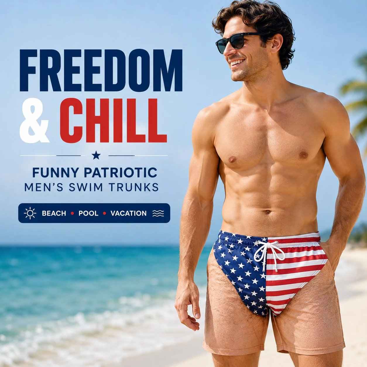 🔥Last Day Discount！US Patriotic Illusion Print Men’s Swim Trunks🏖️😎