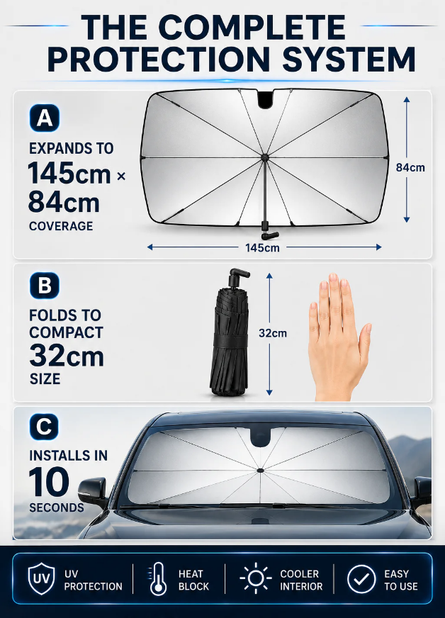 🔥Last Day 50% OFF - 2026 Upgraded Car Windshield Sun Shade Umbrella ✈️Free Shipping