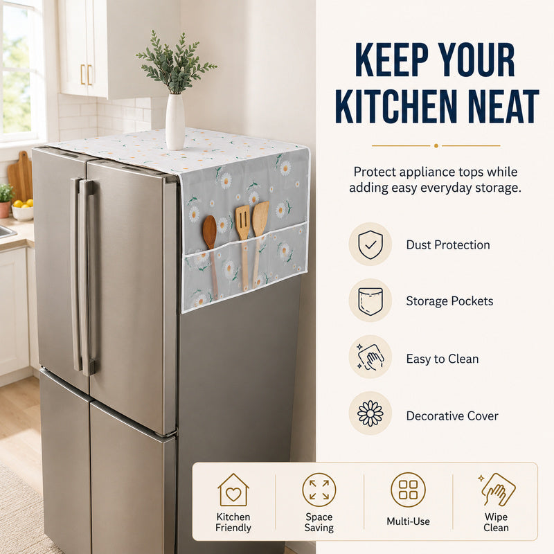🔥Last Day Discount Waterproof Fridge Top Dust Cover With Storage Pockets