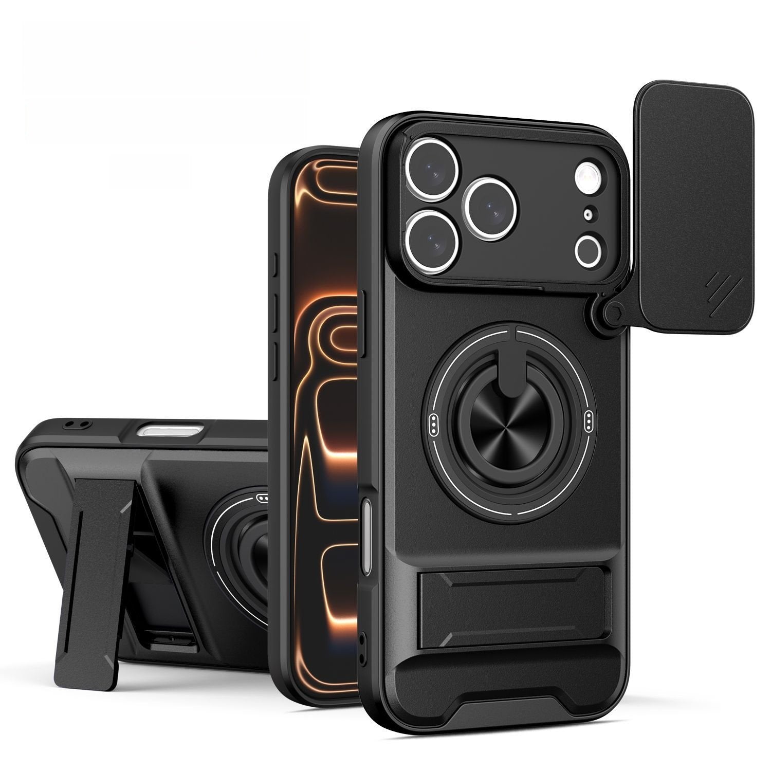 Sliding Lens Protector Magnetic Ring Case for iPhone