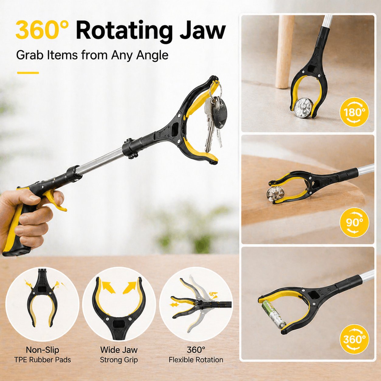 💥LAST DAY SALE 49% OFF💥-43" Extra Long Grabber Reacher Tool – Heavy Duty with 360° Rotating Jaw & Magnets