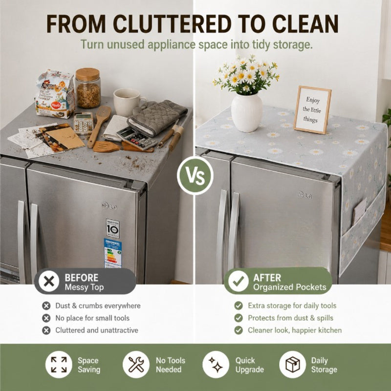 🔥Last Day Discount Waterproof Fridge Top Dust Cover With Storage Pockets