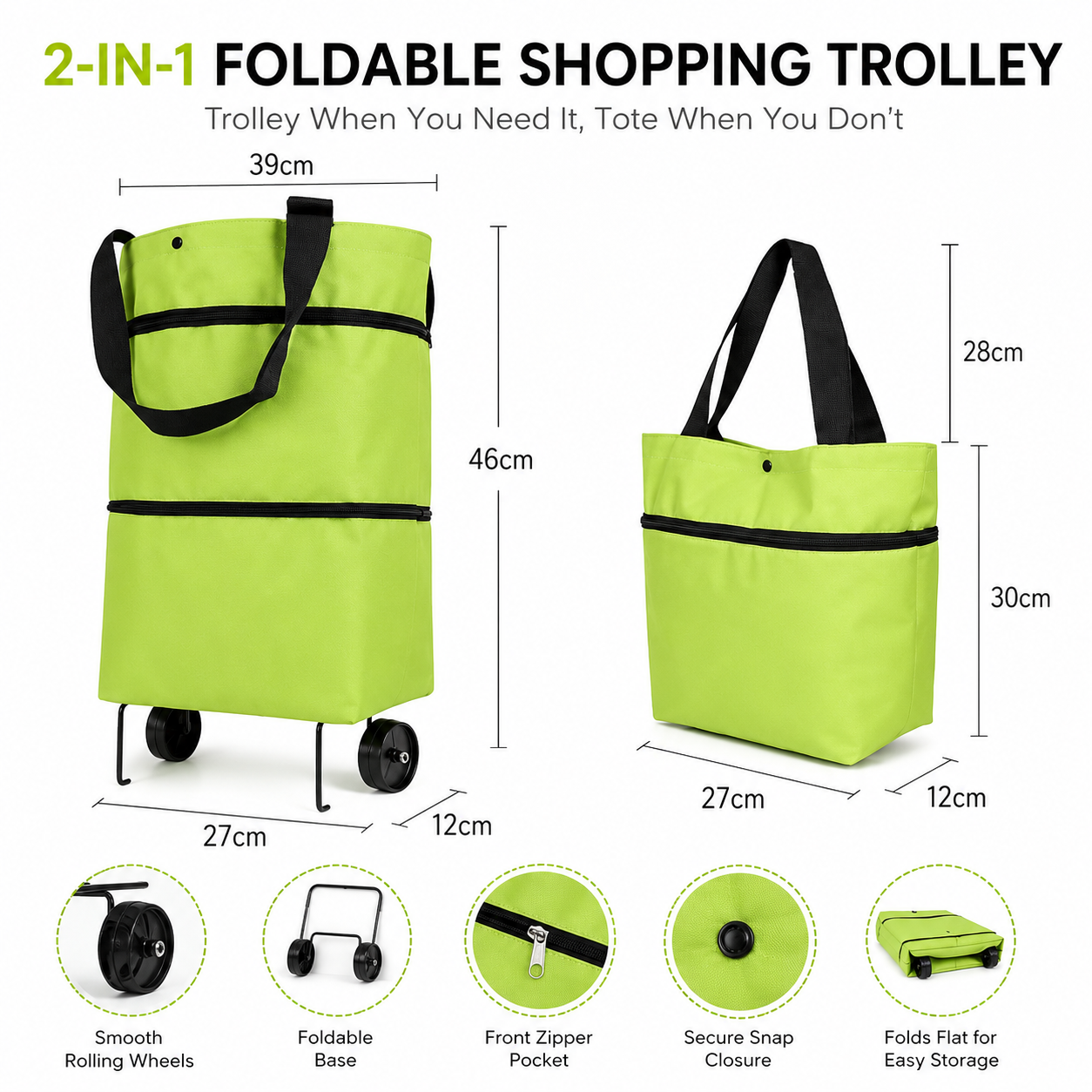 🔥Last Day Discount｜2-in-1 Foldable Shopping Trolley Bag