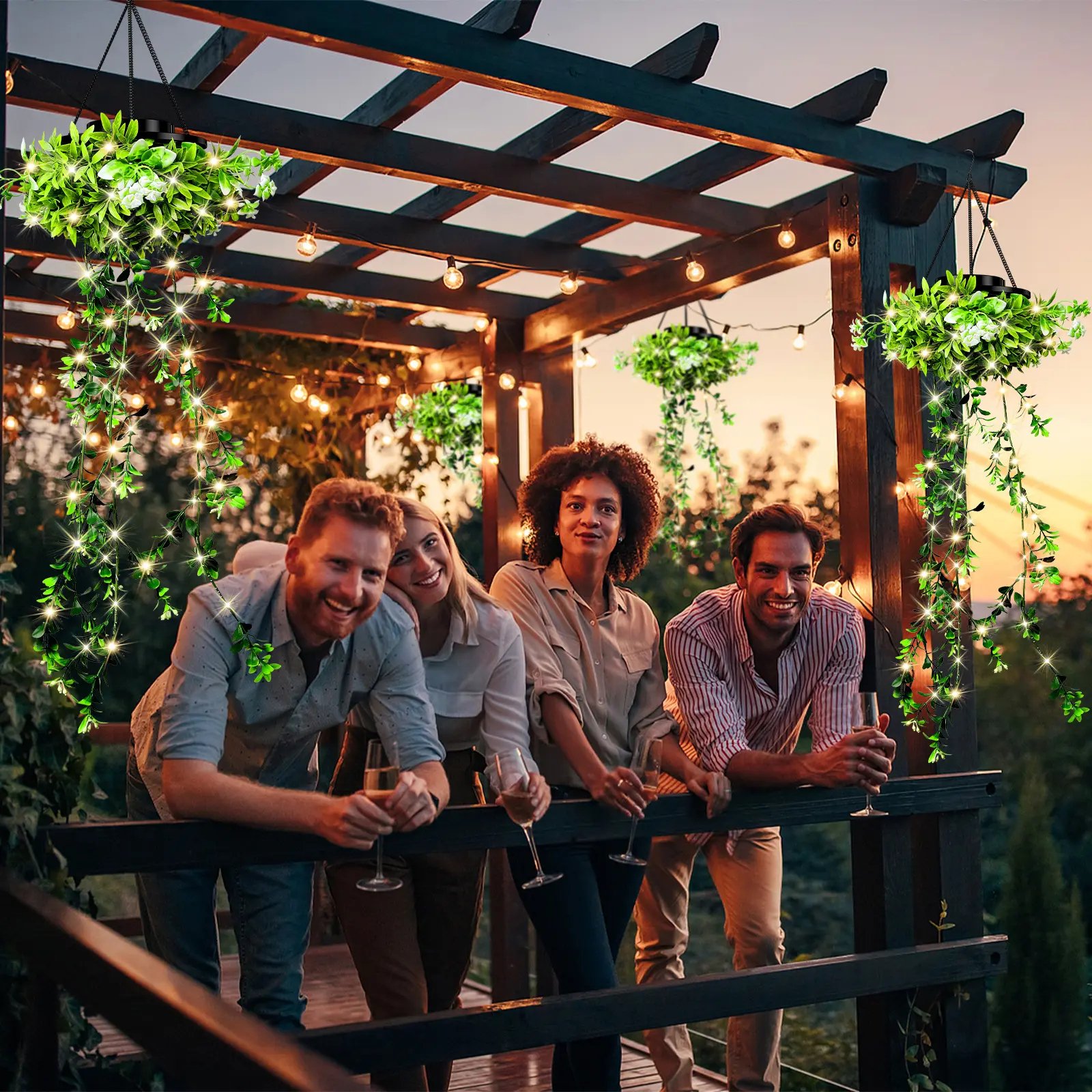 Realistic Flower Vine Solar Hanging Garden Lights