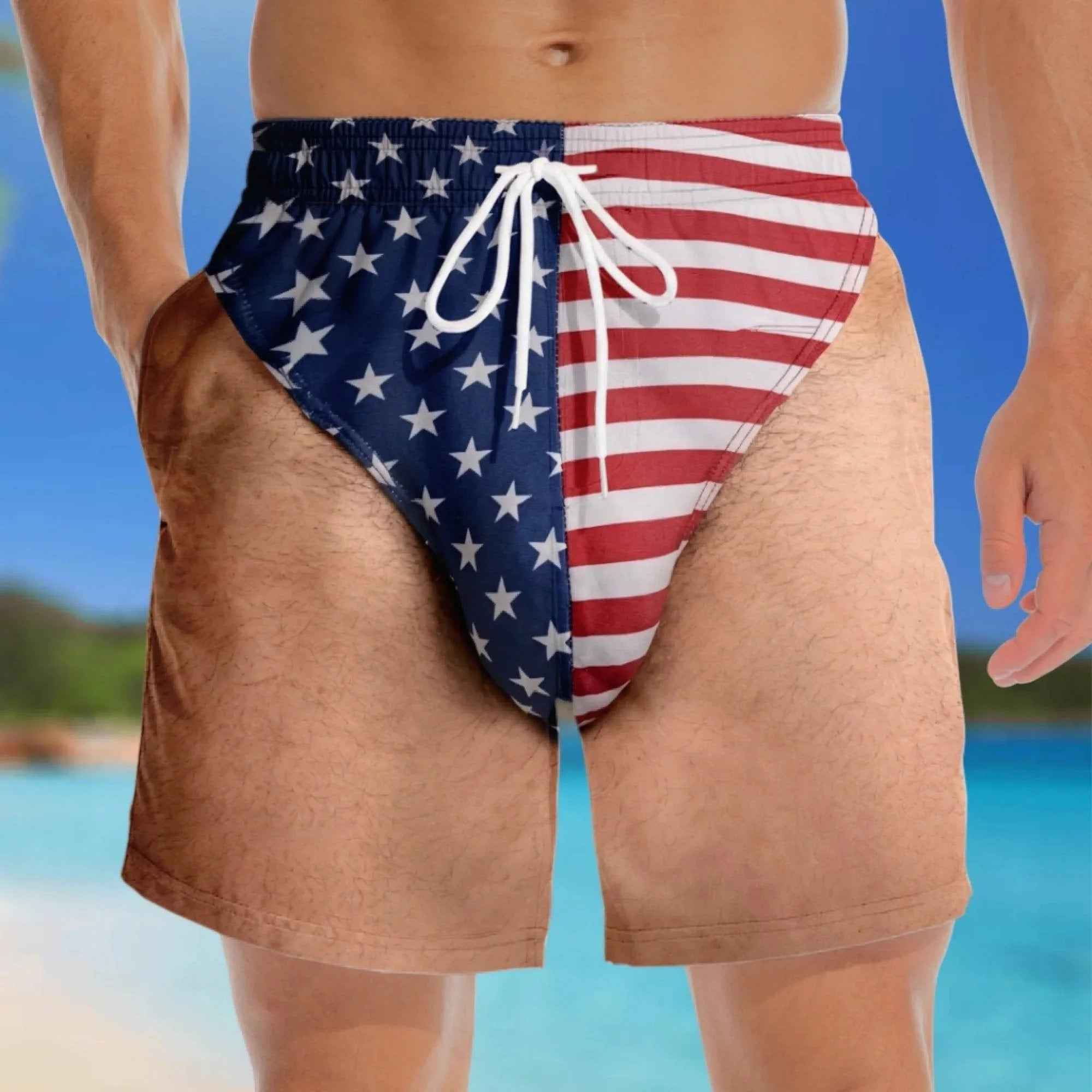 🔥Last Day Discount！US Patriotic Illusion Print Men’s Swim Trunks🏖️😎