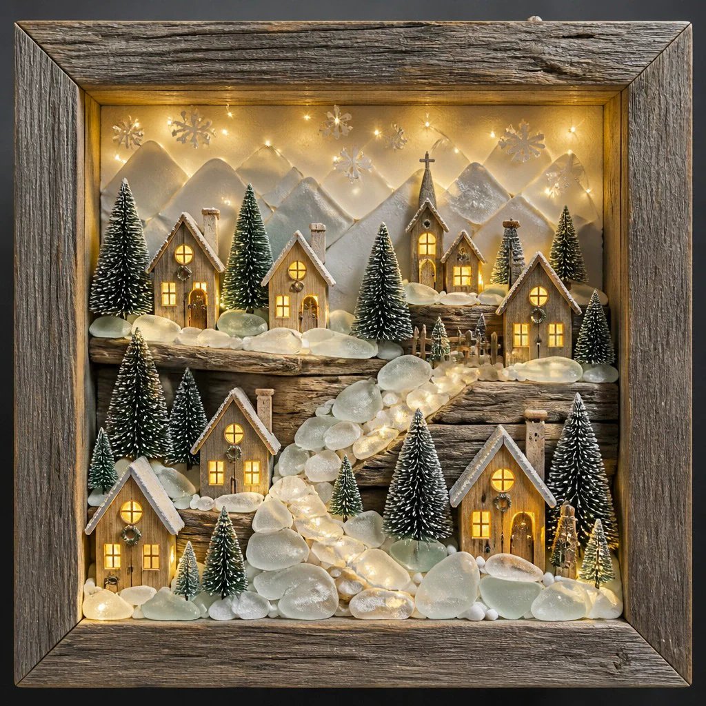 ✨LAST DAY ONLY⏳ Coastal Lighthouse Sea Glass Shadow Box Night Light
