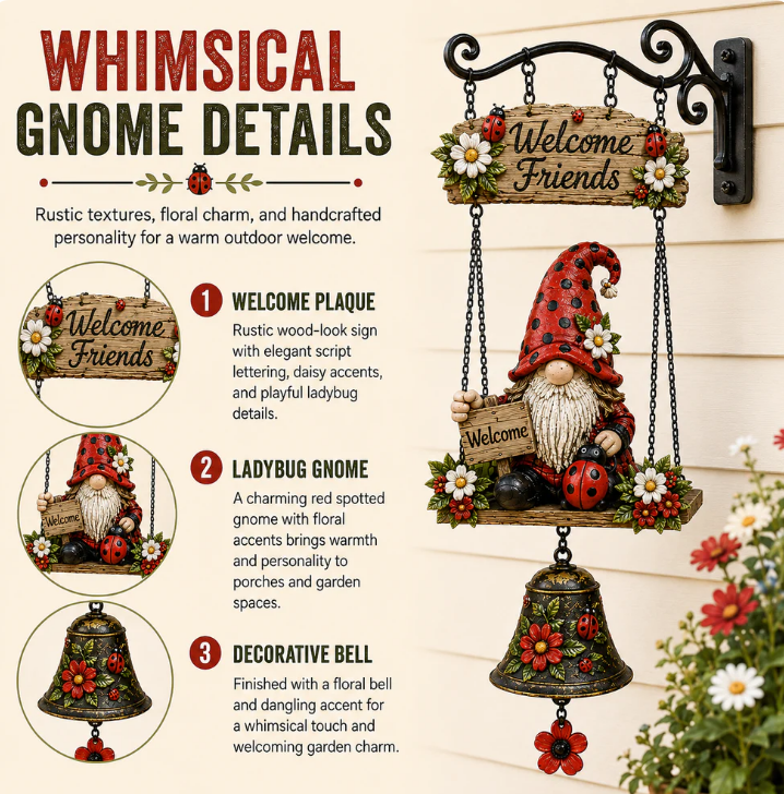 🔥 Limited time 50% OFF – Rustic Garden Gnome Bell Outdoor Decor🐞🌸
