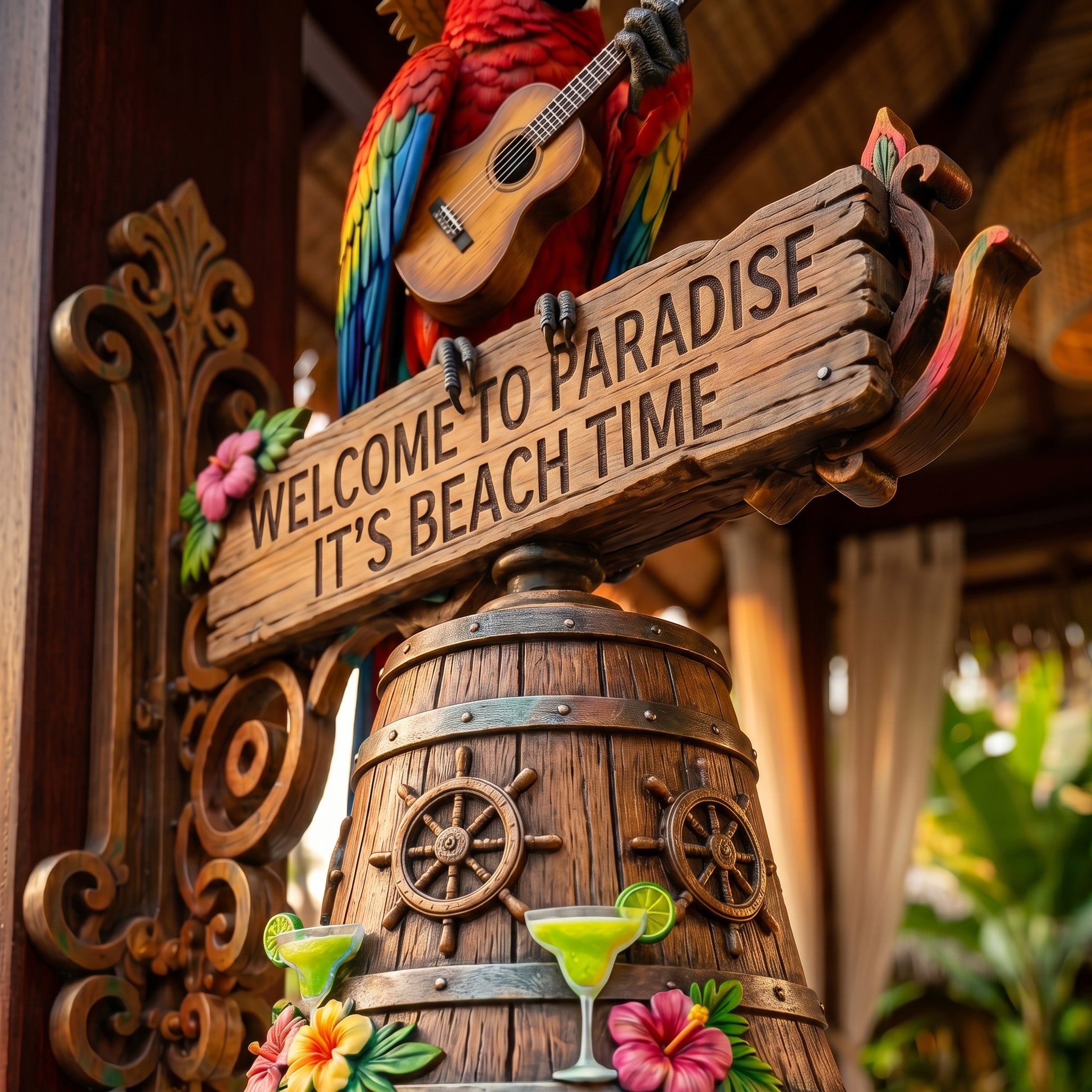 🔥Last Day 50% OFF Sola🔥-🐠 "Parrot Head Paradise Welcome to Paradise" Tropical Wall Bell