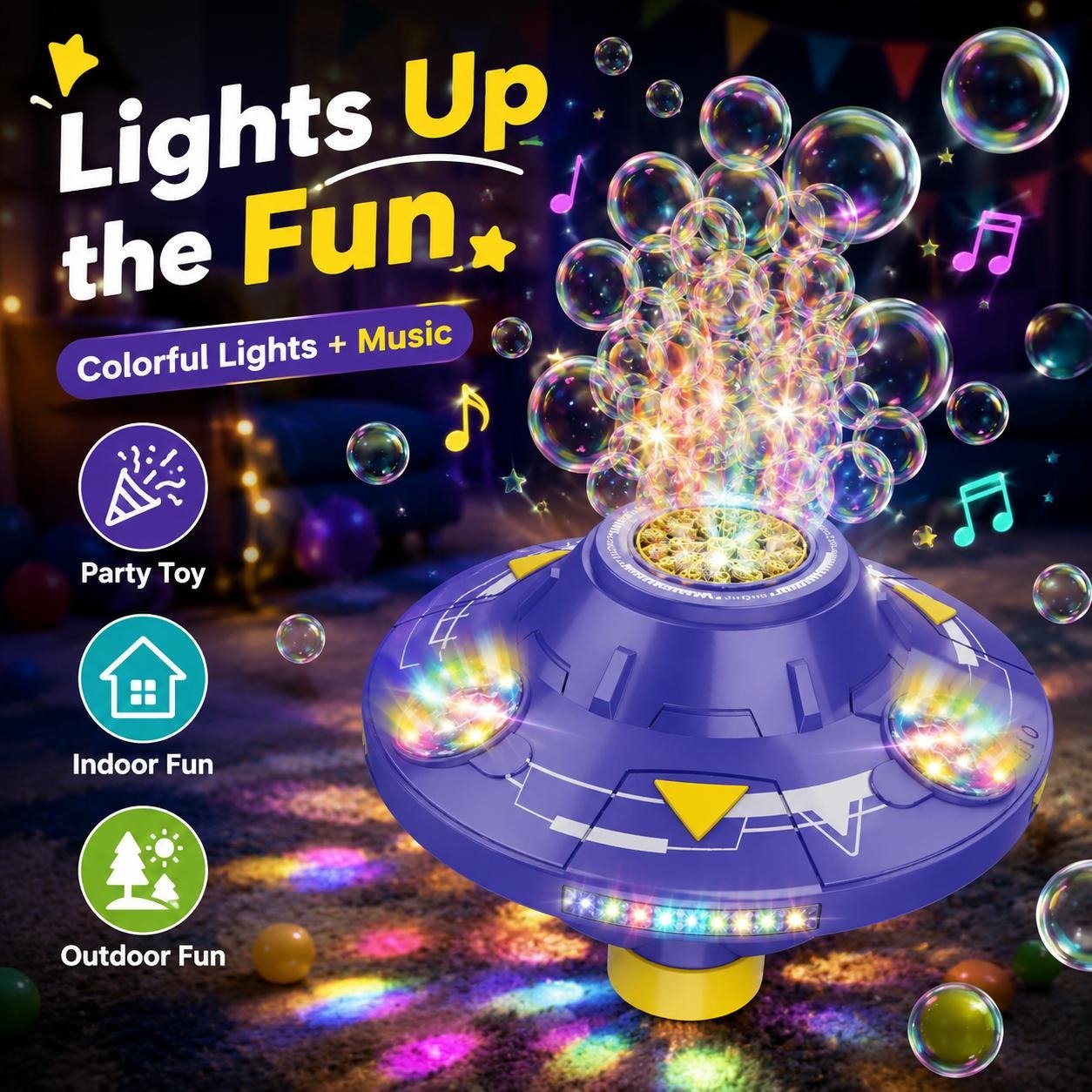 🎉Flying Saucer Bubble Maker for Kids, Automatic Rotating Bubble Blower with Lights, Music
