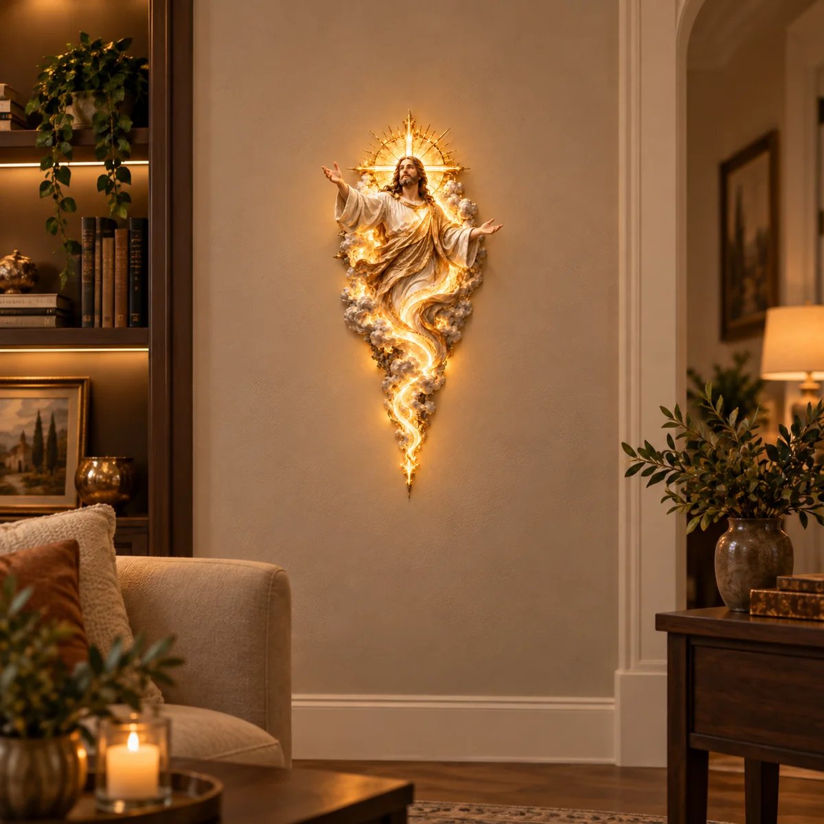 Light of the World Jesus sculpture displayed in a home