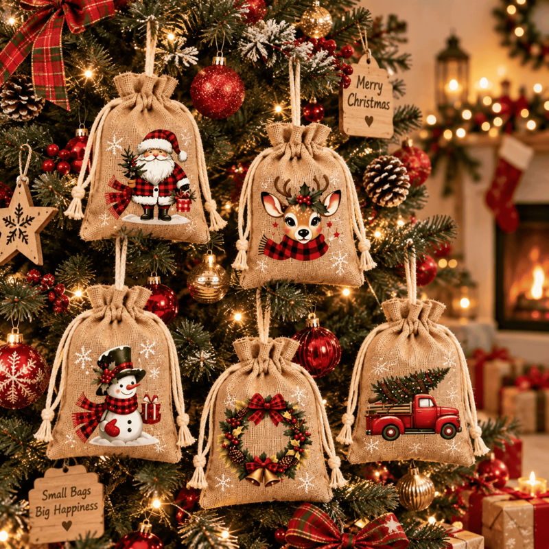 Real customer using Christmas drawstring gift bags