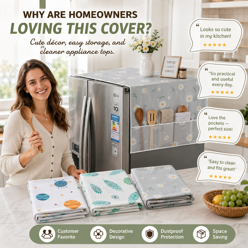 🔥Last Day Discount Waterproof Fridge Top Dust Cover With Storage Pockets