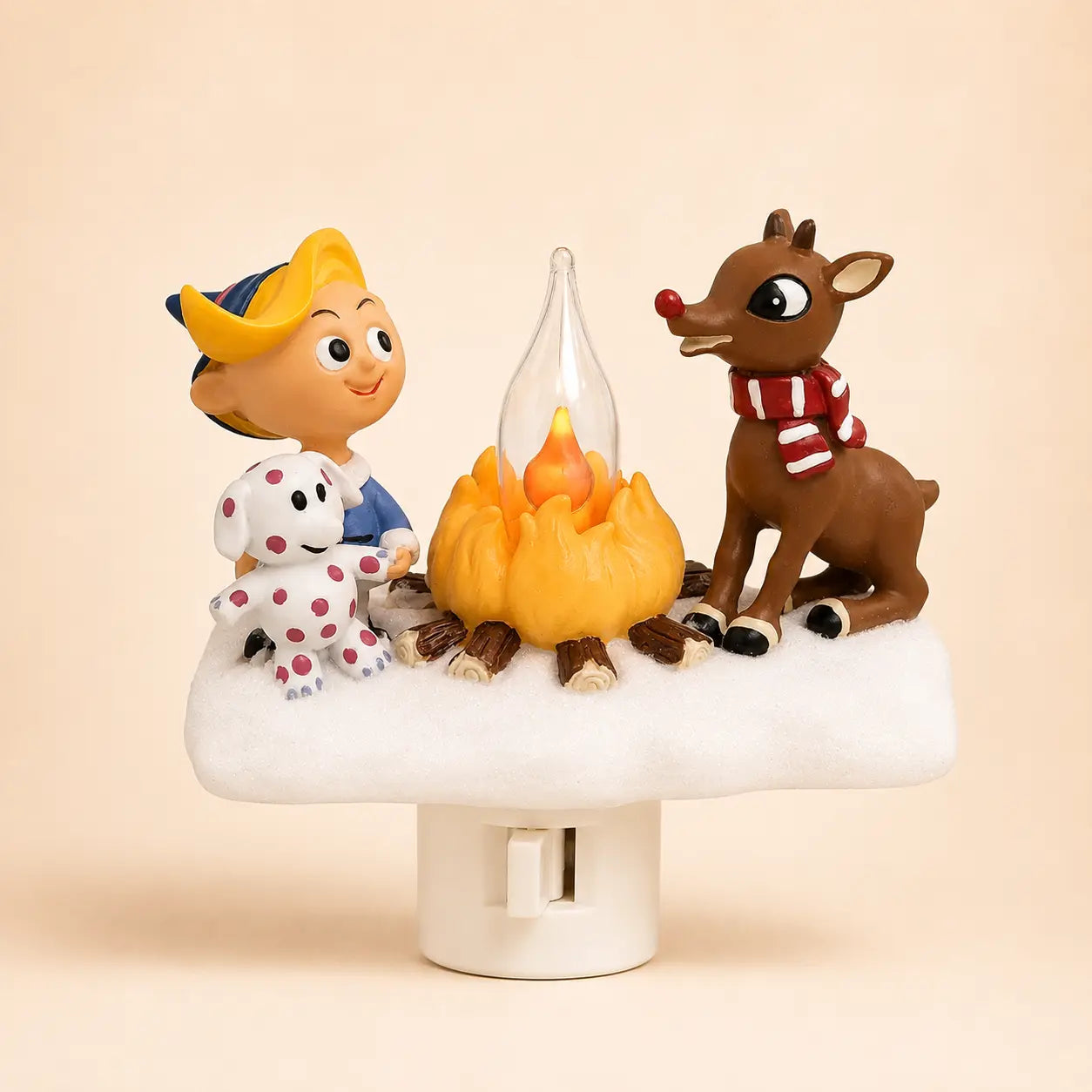 3D Flickering Campfire Plug-In Night Light, Halloween & Christmas Character LED Nightlight, Cute Indoor Holiday Decoration for Bedroom, Hallway and Gifts, Resin