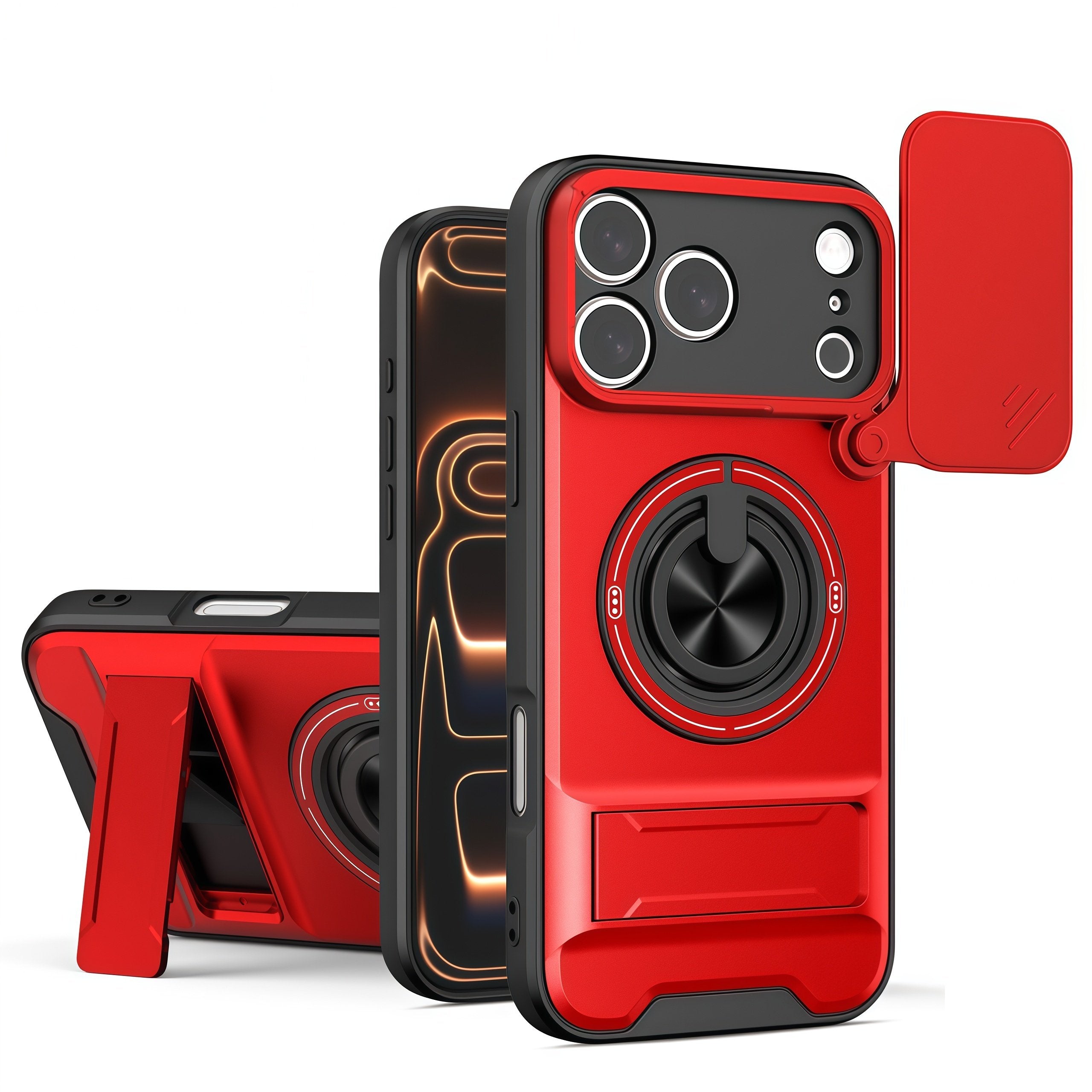 Sliding Lens Protector Magnetic Ring Case for iPhone
