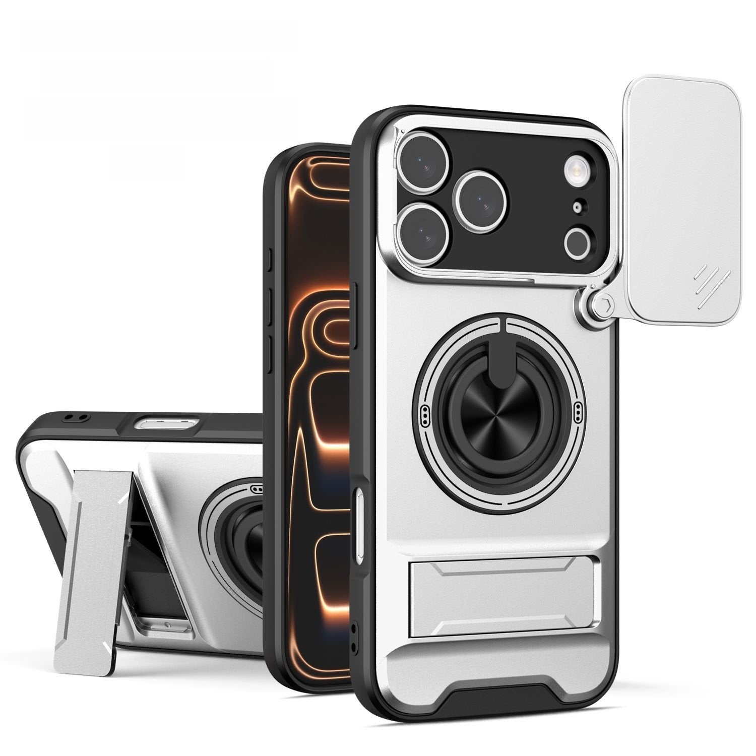 Sliding Lens Protector Magnetic Ring Case for iPhone
