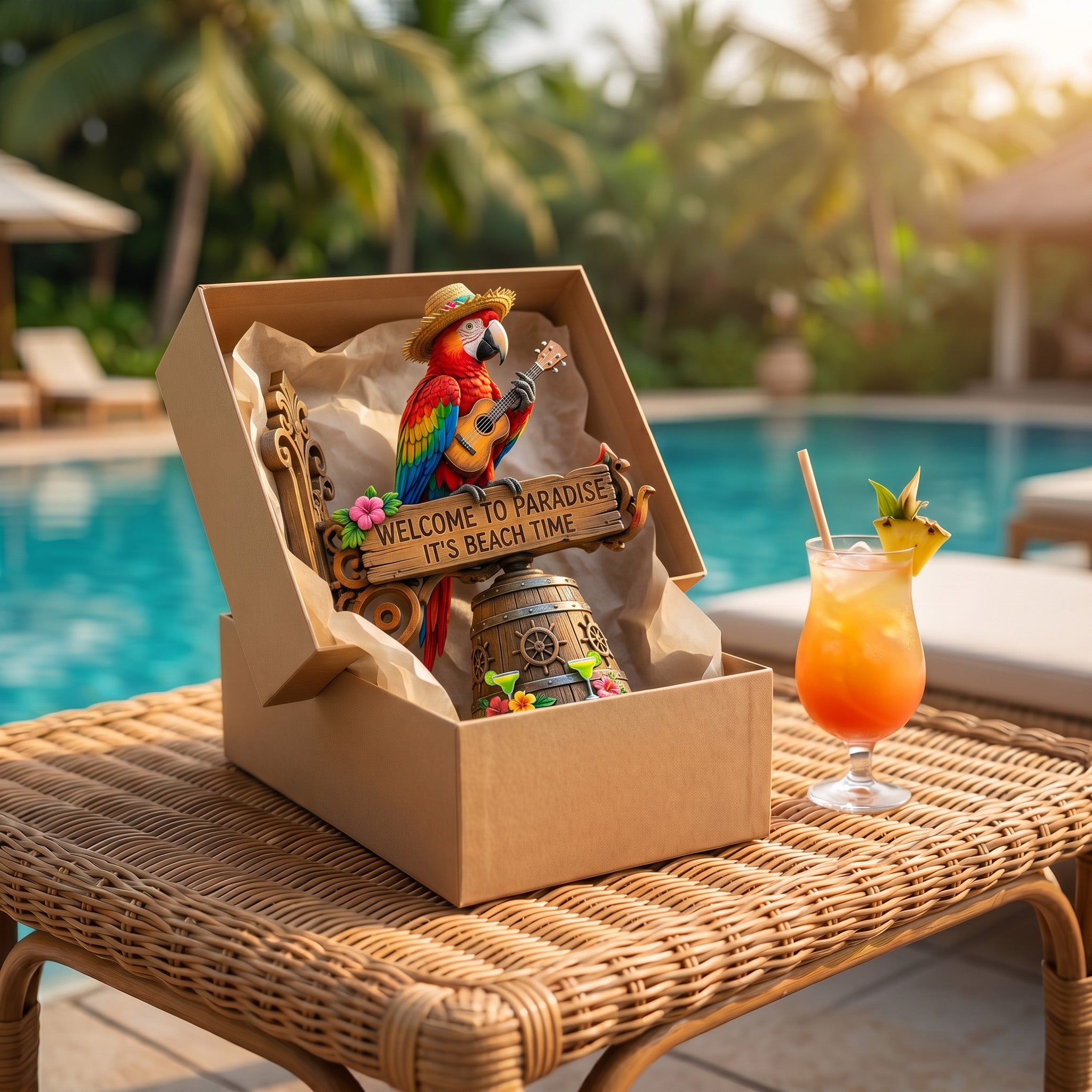 🔥Last Day 50% OFF Sola🔥-🐠 "Parrot Head Paradise Welcome to Paradise" Tropical Wall Bell