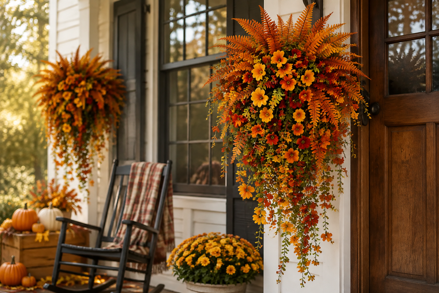 🍂 ARTIFICIAL FALL HARVEST HANGING BASKET - AUTUMN PORCH & DOOR DECORATION