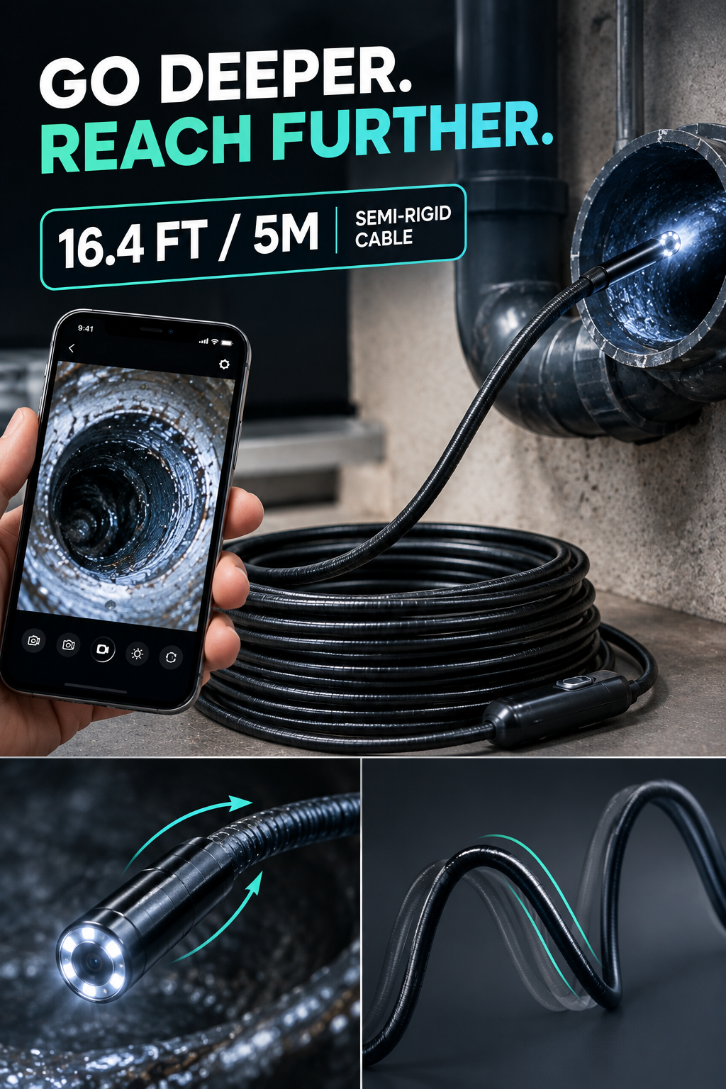16.4FT Flexible Reach Endoscope