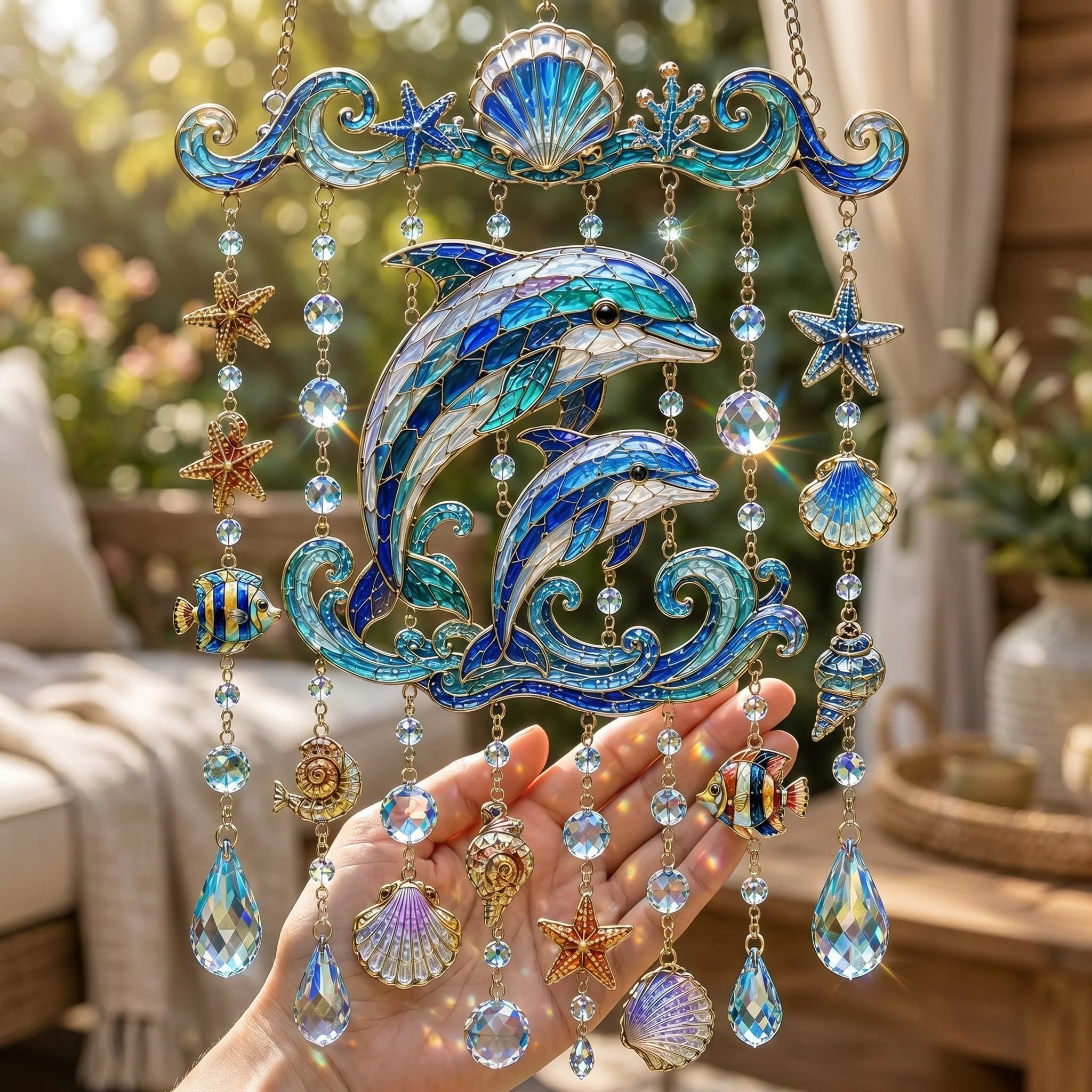 🐋 Ocean-Themed Crystal Wind Chime – Bring the Ocean Glow to Your Garden (📦Free Shipping)