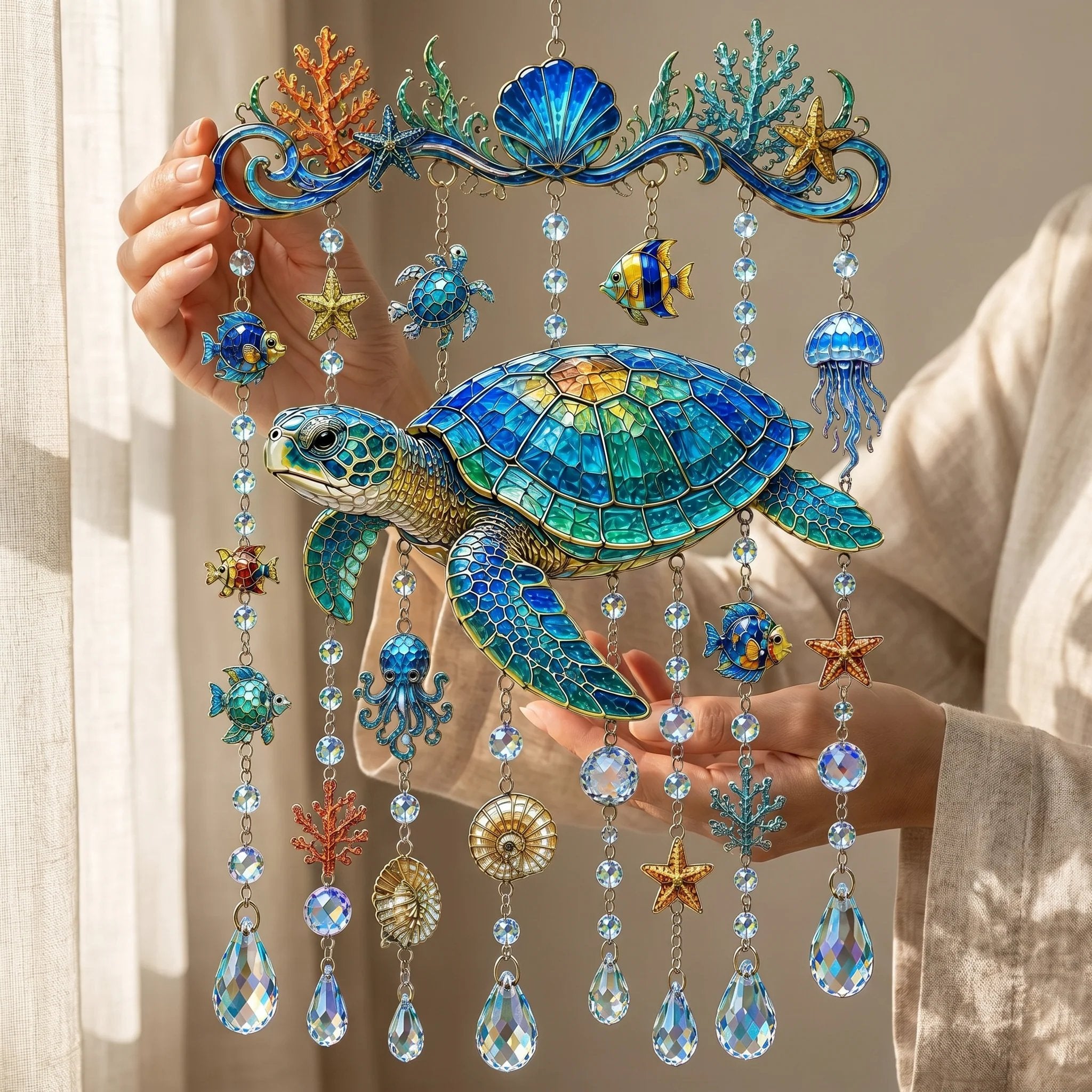 🐋 Ocean-Themed Crystal Wind Chime – Bring the Ocean Glow to Your Garden (📦Free Shipping)