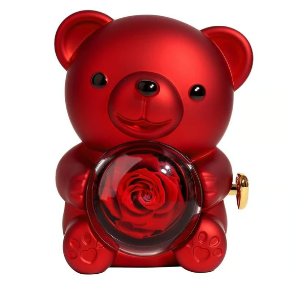 🎁hot Sale Promotion 49% Off🔥【necklace Included】cute Teddy Bear With Preserved Rose
