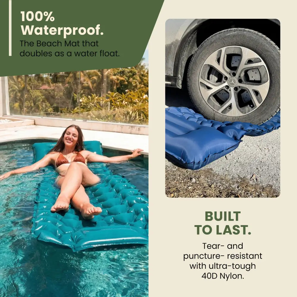 Inflatable Beach Mat with Built-In Pump