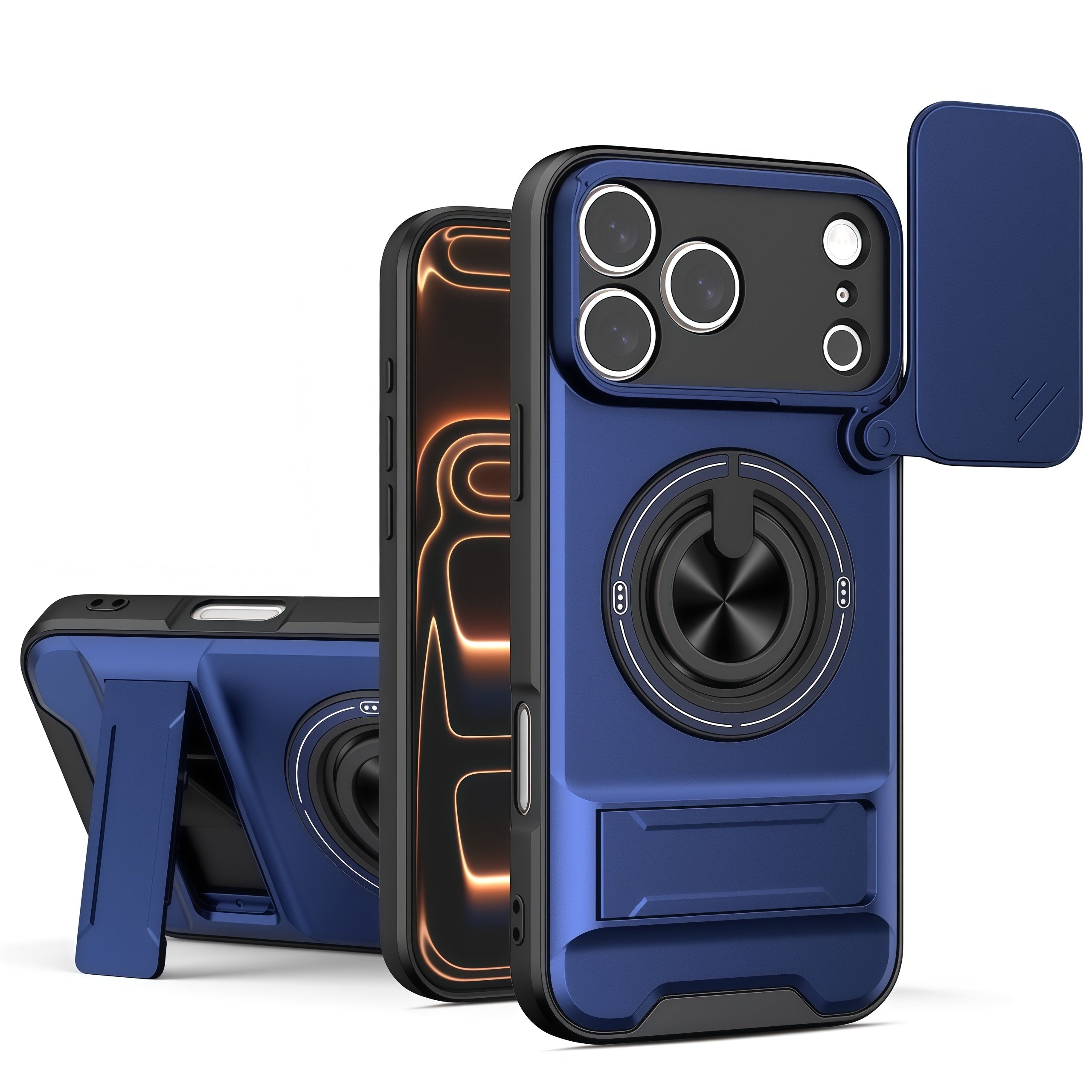 Sliding Lens Protector Magnetic Ring Case for iPhone