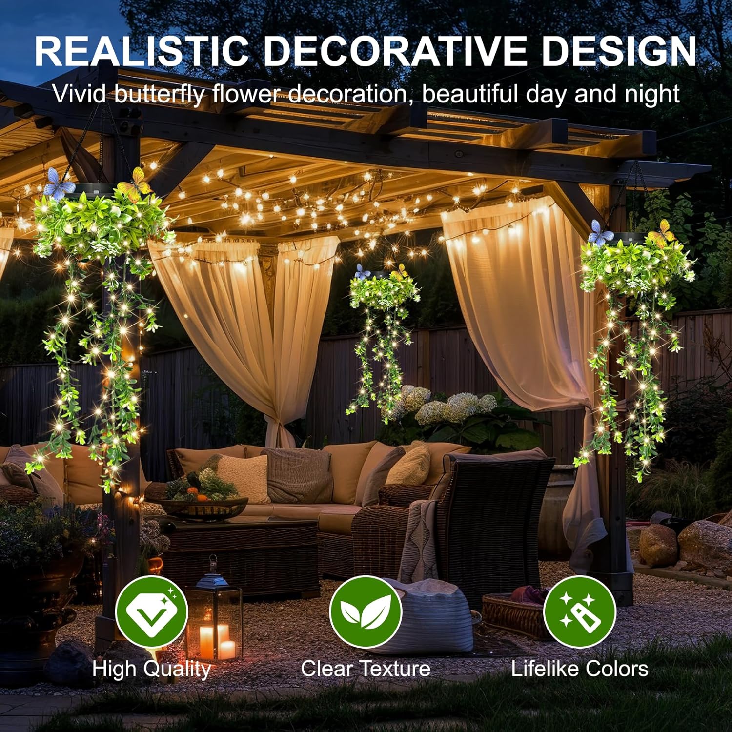 Realistic Flower Vine Solar Hanging Garden Lights