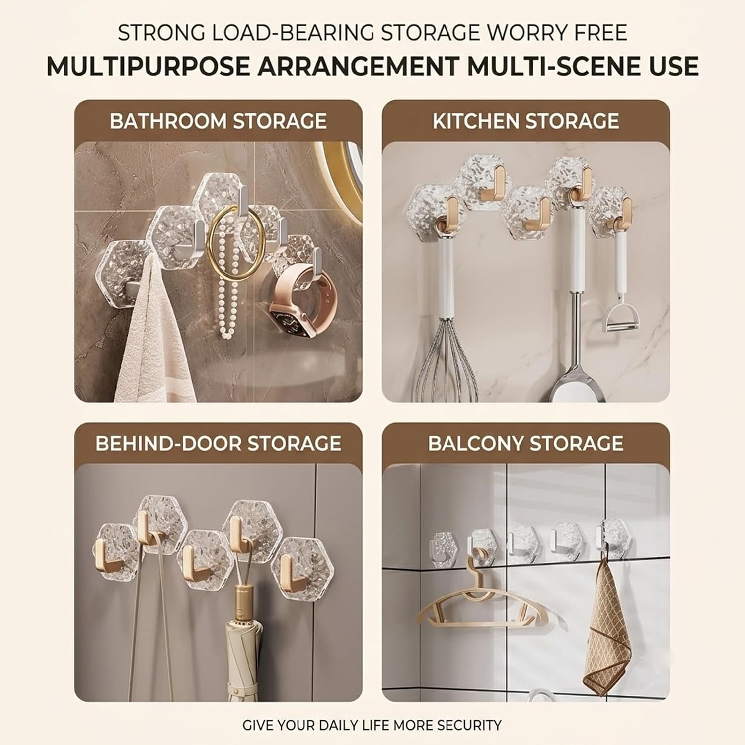 💖Limited Time Special Offer | Hexagonal Ripple Heavy-Duty Hooks for Bathroom, Kitchen & Home Storage