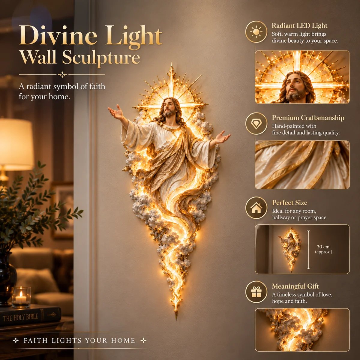 Light of the World Jesus sculpture design details