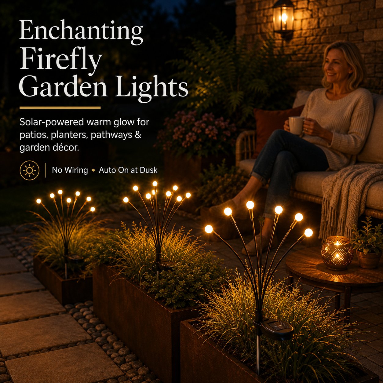 Outdoor Solar Firefly Lights, 4/8 Pack Waterproof Garden Stake Lights with Auto Dusk-to-Dawn Glow