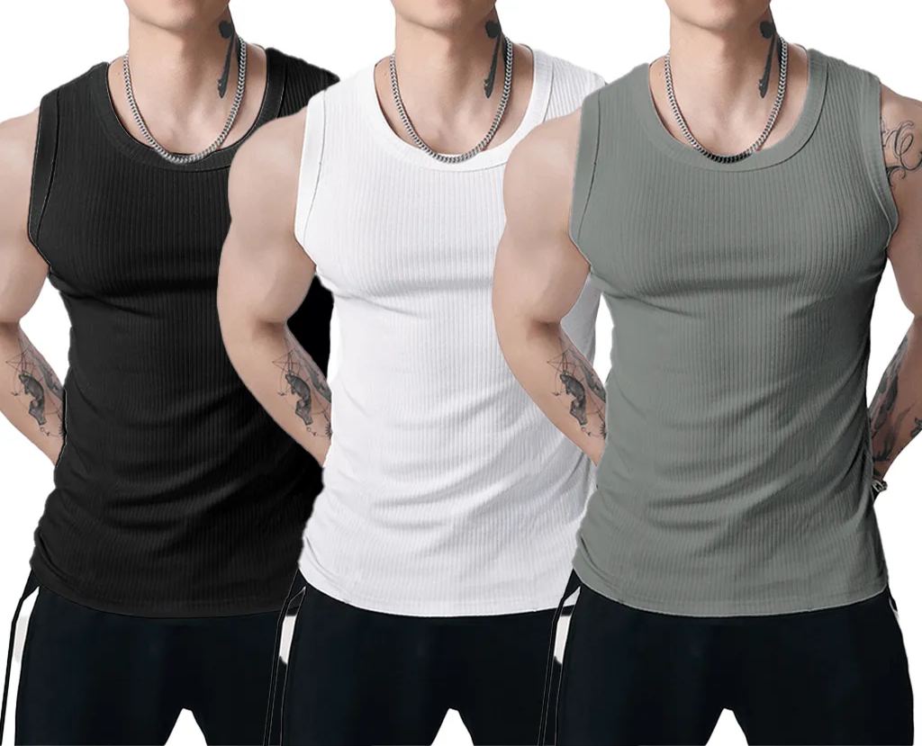 🔥Men's  Wide Strap Ribbed Tank Top
