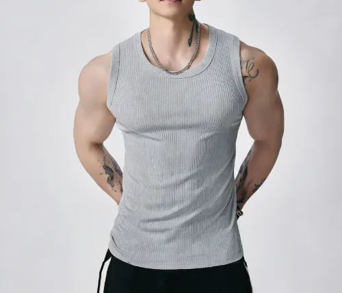 🔥Men's  Wide Strap Ribbed Tank Top